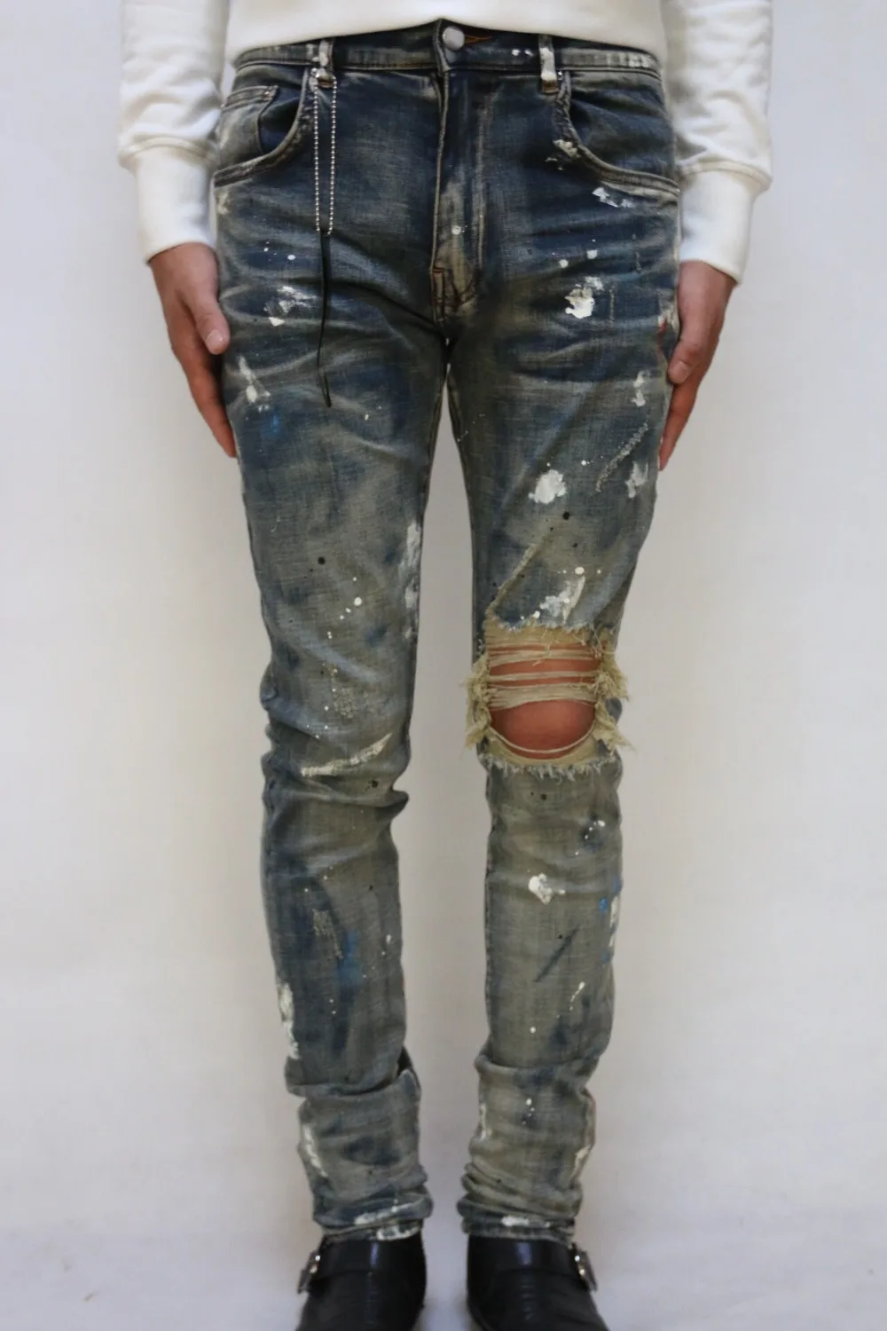 Men Skinny Artist Distressed Broken 