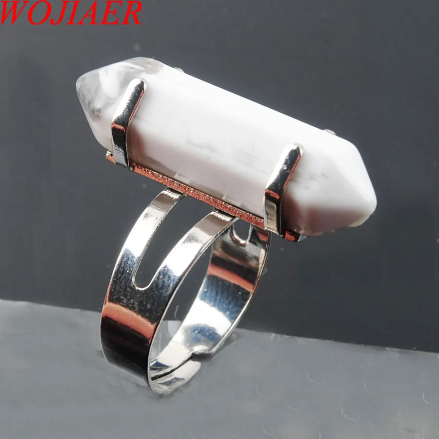 

WOJIAER Unique Ring for Women Natural Stone Round Bead Casual Finger Rings White Turquoises Silver Color Party Jewelry 1P PX3021