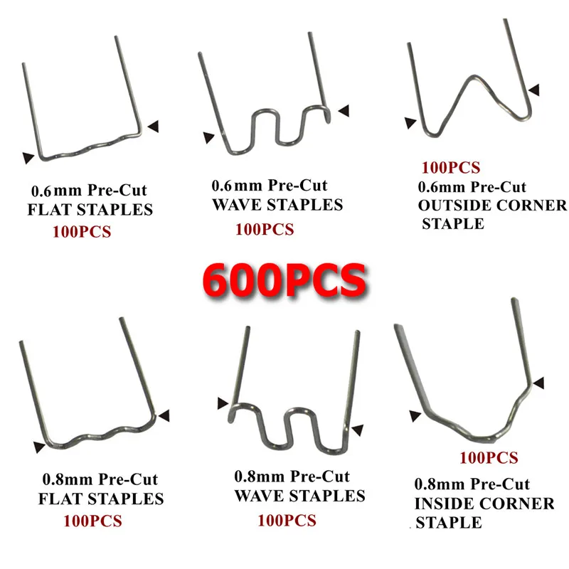 600 шт. нержавеющая сталь стандарт предварительно вырезанный 0,8 мм/0,6 мм скобы для горячего степлера пластиковый степлер ремонт бампера автомобиля Hine сварочный провод