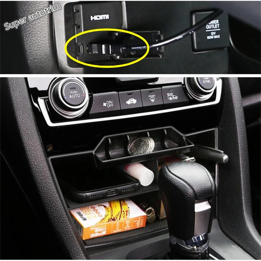 Lapetus центр контейнер коробка для хранения монет лоток для телефона набор аксессуаров подходит для Honda Civic-/с USB удлинительным кабелем