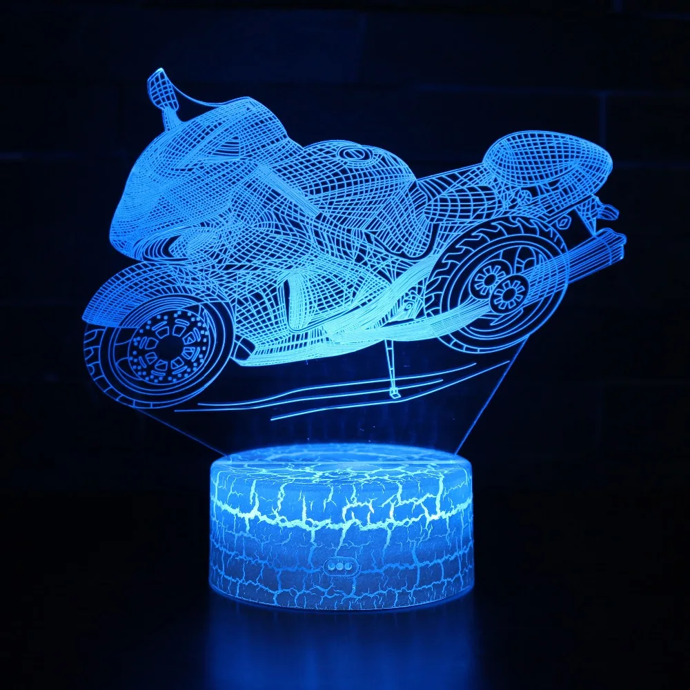 С рисунком мотоцикла 3D лампа 7 цветов Изменение ночник 5 В USB настольная лампа прикроватная свет настроение для детей лава лампа прямая