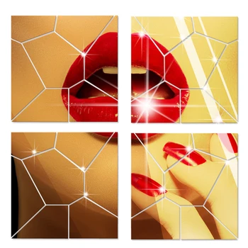 

funlife walkway entrance bathroom mirror affixed to crack background geometric puzzles three-dimensional crystal mirror stickers