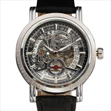 GAGNANT Montres Hommes Marque De Luxe Automatique Montre Hommes Couche Auto Date Cercle Cadran Bracelet En Cuir Militaire Mécanique Squelette Montre