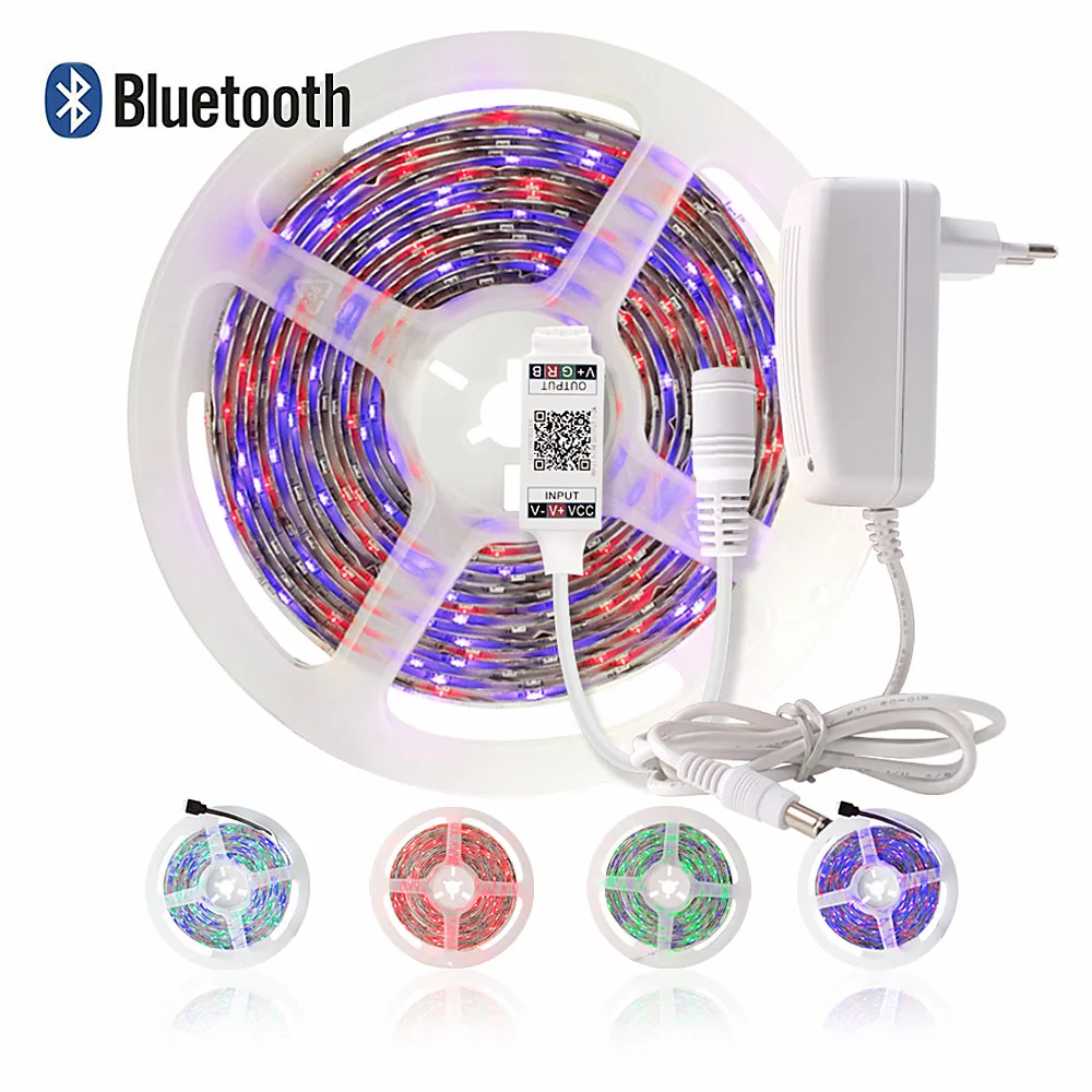 

2835 5M Waterproof led Strip 12V Tira Led Flexible Strip Light Wifi RGB Tape Ribbon Neon Light with Remote Control Power Adapter