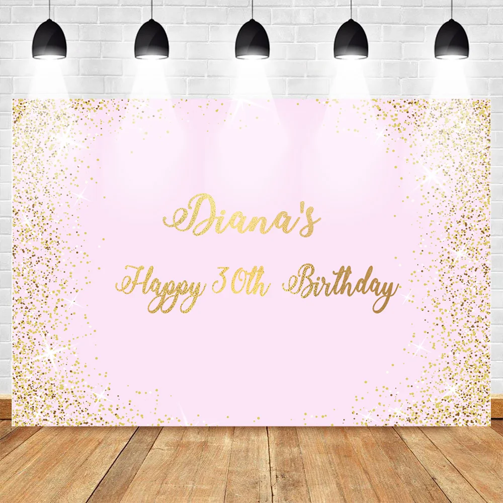

Happy 30th Birthday Photography Backdrops for Lady Pink Theme Birthday Background Shiny Gold Glitter Backdrop for Photo Studio