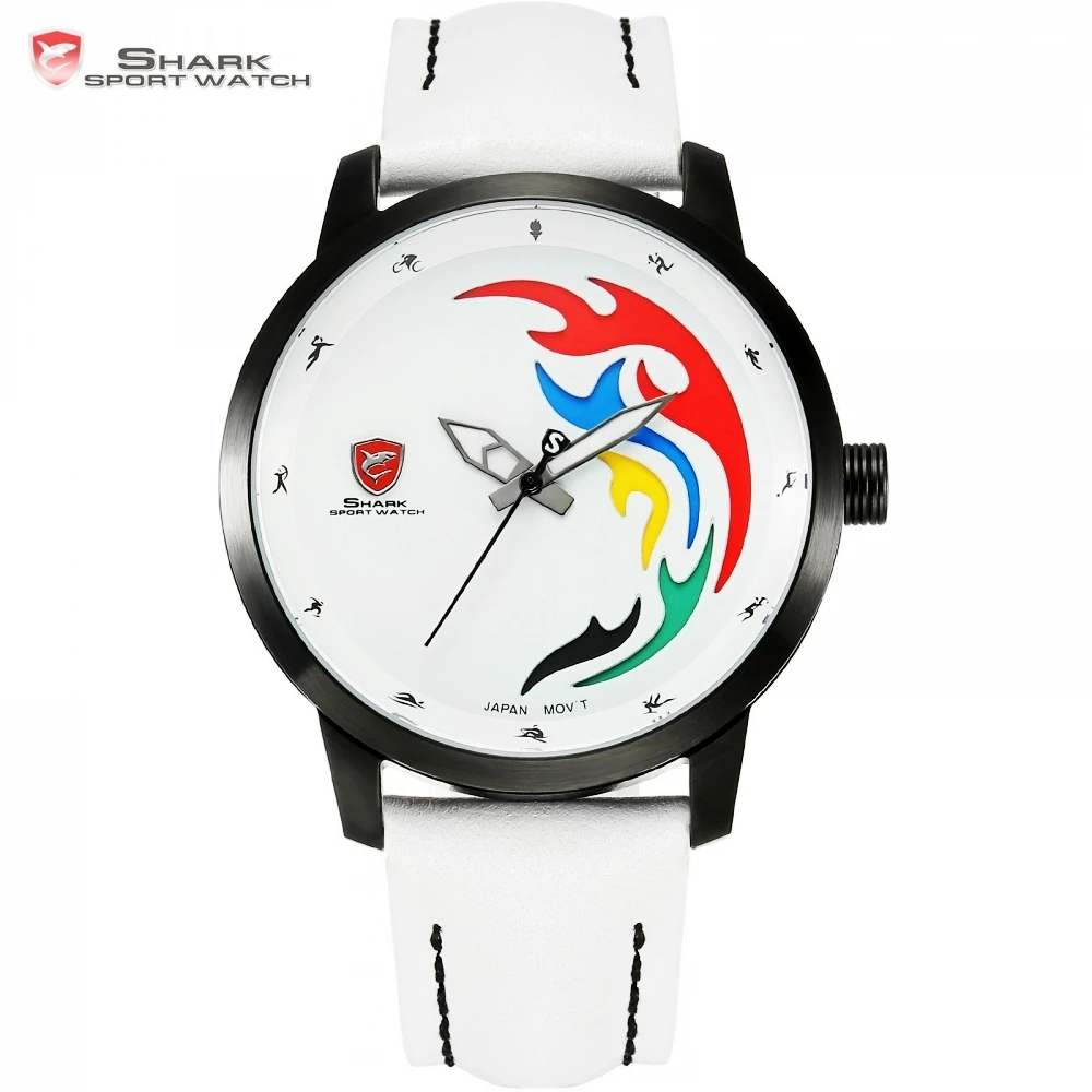 

Top Luxury SHARK Sport Watch World Sports Games Limited Brazil Rio Color Flame White Leather Olive Back Relogio Masculino /SH515