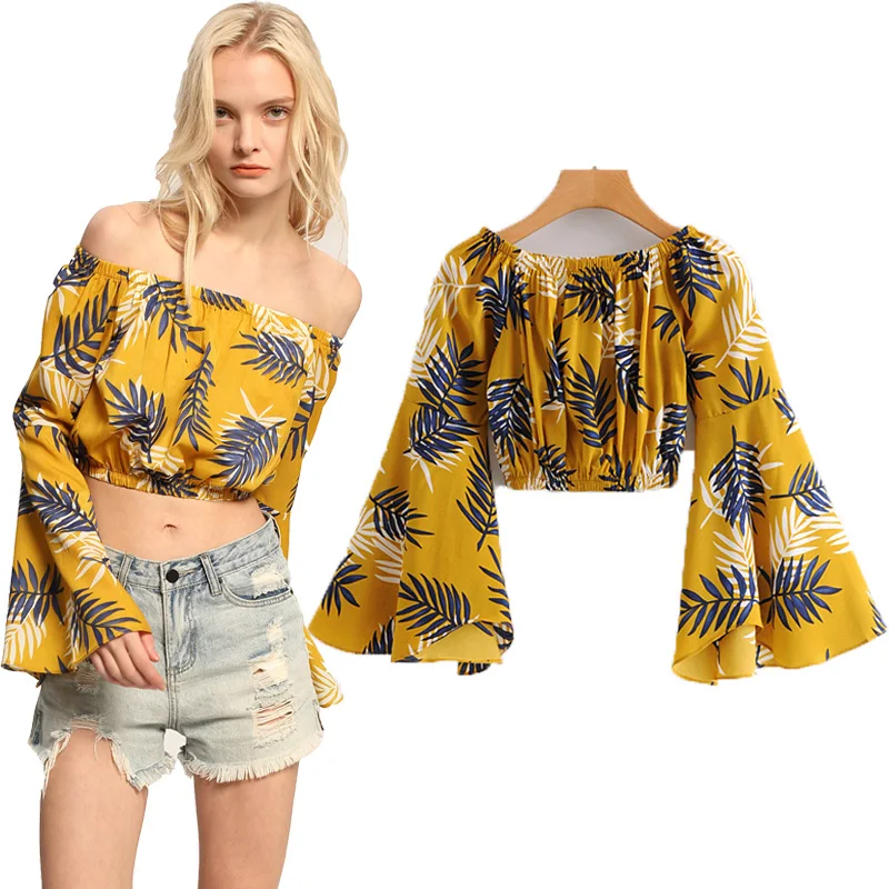 Boho Chic Summer Short Tops Vintage Slash neck Floral Print Women 2019 Fashion Batwing Sleeve Beach Shirt Blouse Blusa Mujer |