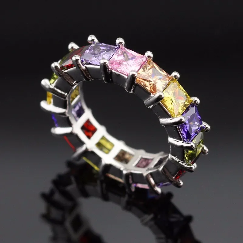 Разноцветные камни CZ серебряные кольца для женщин вечерние ювелирные изделия для свадьбы подарочная коробка