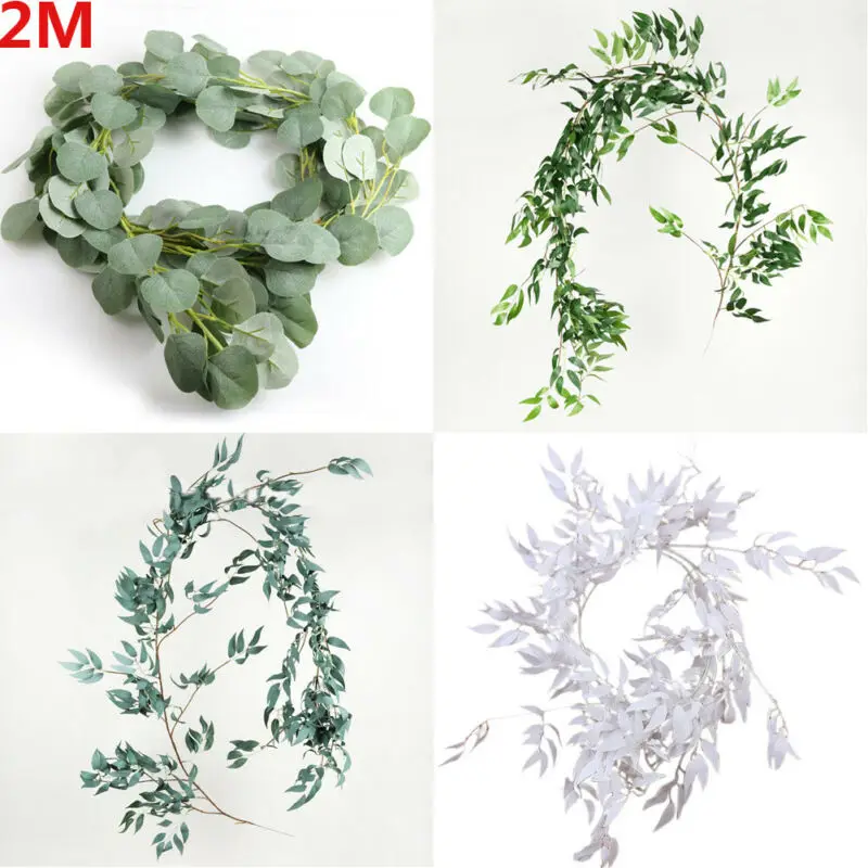 

Artificial Fake Eucalyptus Garland Long Leaf Plants Greenery Foliage Willow Plant Green Leaves Home Decor Silk Flower