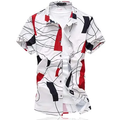 LONMMY Летняя мужская рубашка с цветочным принтом, повседневная приталенная белая рубашка с цветочным принтом, мужская рубашка с коротким рукавом, плюс Размер 6XL - Цвет: D8812 white