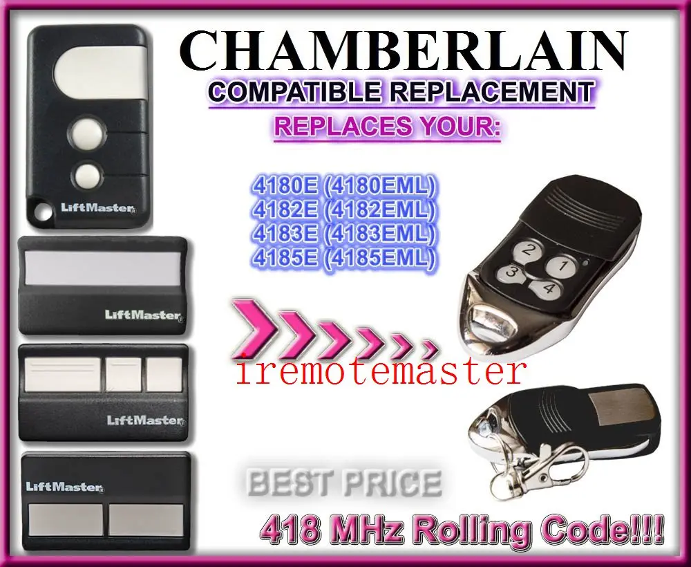 Liftmaster Chamberlain 4180E/4182E/4185E compatible con control remoto 418Mhz 