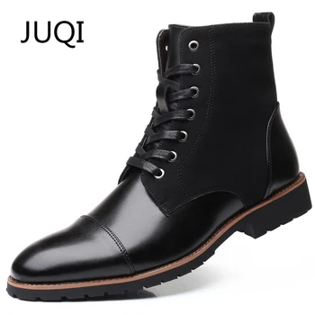 

Men'S Motorcycle Boots Men Boots For Pu Leather Solid Short Plush Keep Warm Pointed Toe Loafers Moccasins Moccasin Rubber Shoes