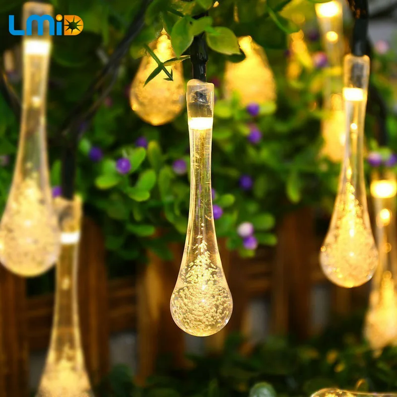 4 8M 20LEDs Colorful Raindrop Solar Lamp Waterproof Christmas Holiday Ourdoor Garden Decoration Fairy Solar Battery