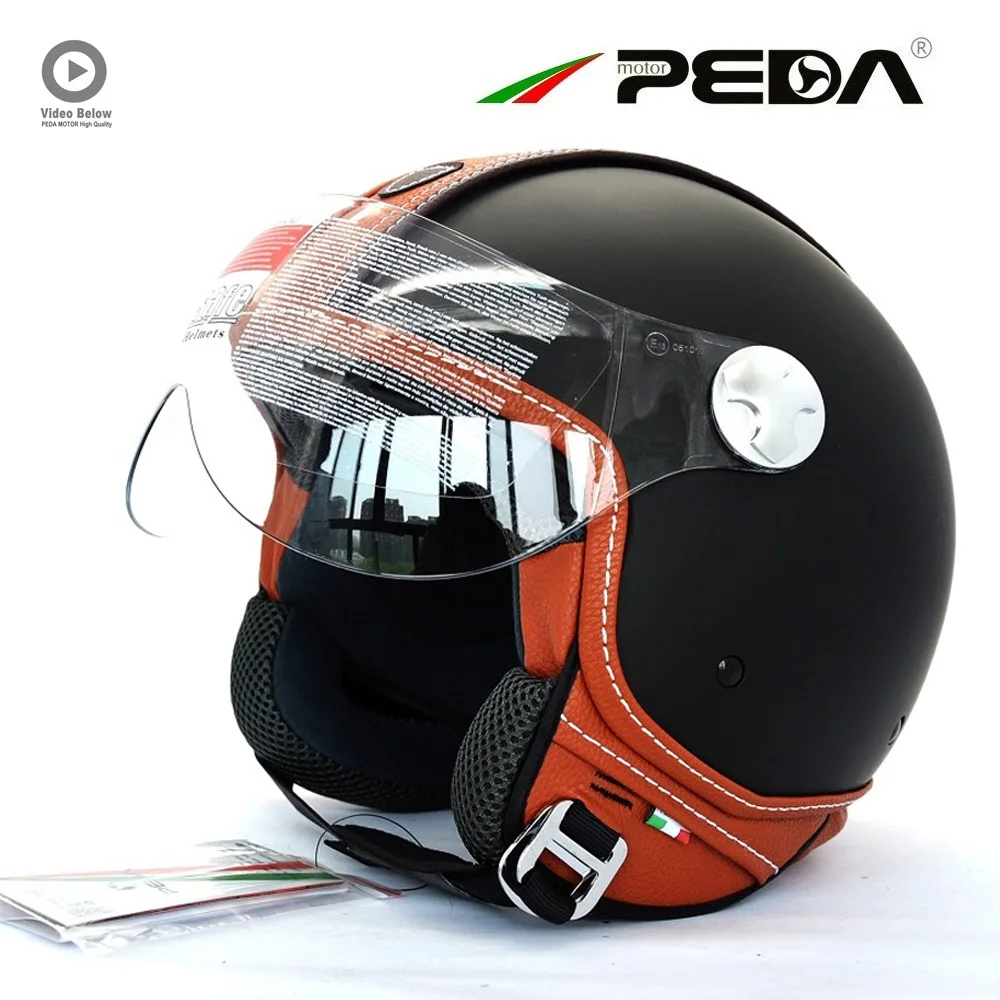 

PEDA Italian Design ECE DOT motorcycle helmet Cascos Jet Unisex Open Face Vintage helmets Leather Style Casuque Retro PEDA MOTOR