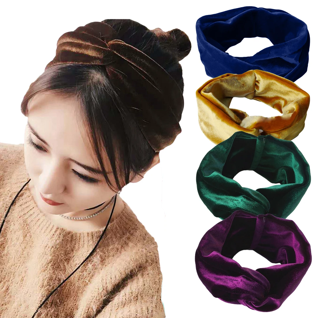 

1pcs Velvet Twist Headband Women Earmuffs Earwarmers Noble Scrunchy Hair Band Turban Headband Bandana Bandage On Head For Girls
