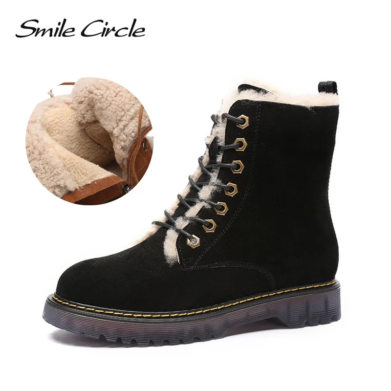 

Smile Circle Winter Boots For Women slip on Suede Leather Warm Wool boots Ankle Boots motorcycle boots women Shoes 2018