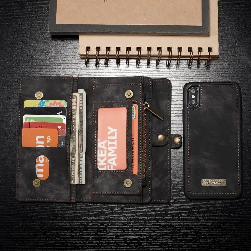 Для iPhone 11 Xs Max XS 7 6 8 Plus Многофункциональный съемный кожаный бумажник чехол для карт для samsung Note 10 9 S10 9 huawei P30 P20
