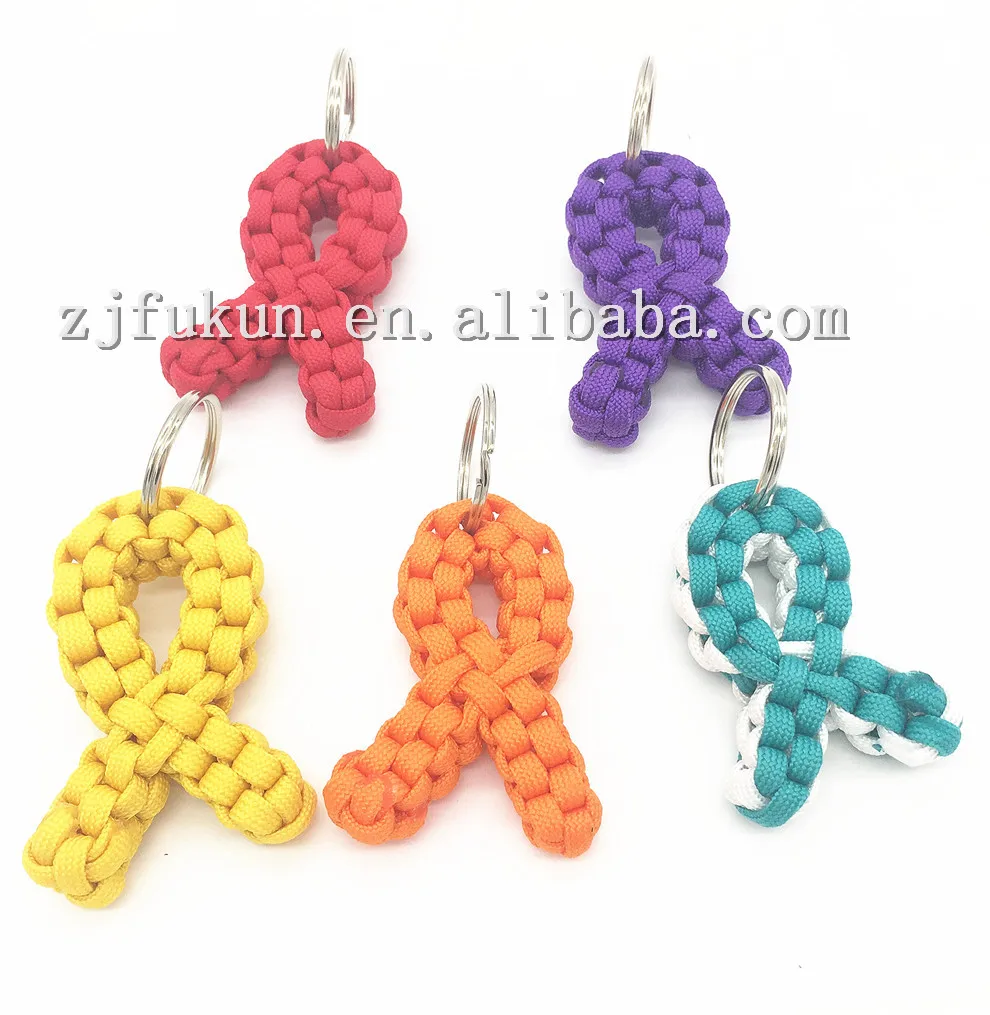 

Parachute Emergency Breast Cancer Awareness Ribbon Key Ring Outdoor Survival Kit Parachute Cord Paracord Handmade Keychain