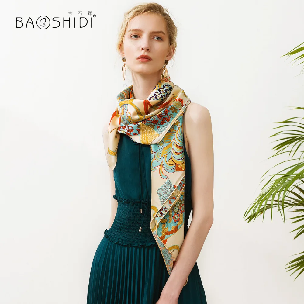 [BAOSHIDI] Новое поступление, 16 момме Шелковый атласный шарф, модные квадратные шарфы для женщин, бесконечная шаль, рождественский подарок для женщин