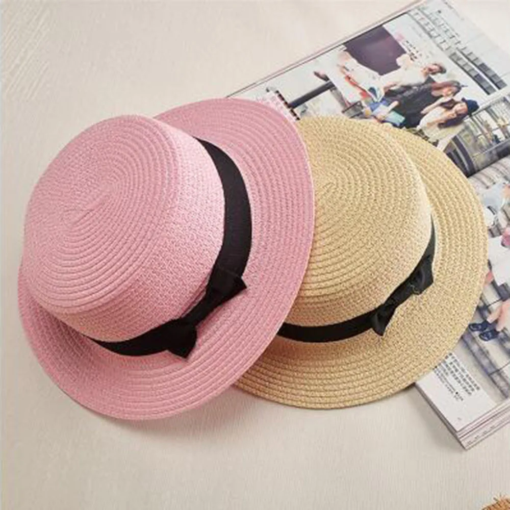 2017 Hot Sale Prevalent Women Summer Boater Ribbon Round Flat Straw