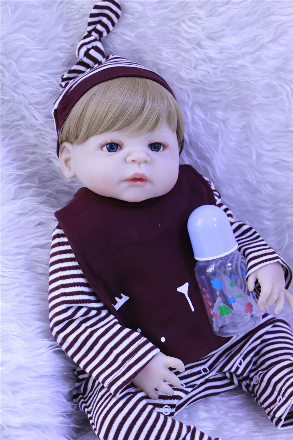 Мальчик bebe-reborn блонд волос полный Силиконовый reborn baby dolls 22 дюймов Поддельные Детские Силиконовые Куклы для детей подарок живые младенцы