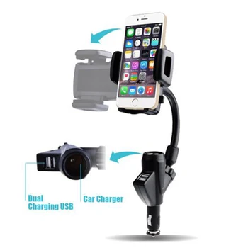 

Car Phone Holder Dual USB Cigarette Lighter Charging Mobile 360 Degree Rotating Mount Stand for iphone Samsung Sony