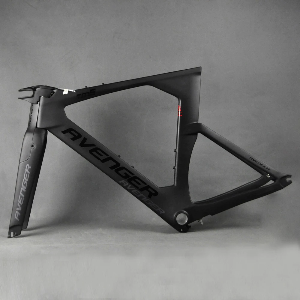 Flash Deal Carbon TT Bicycle Frame Time Trial / Triathlon Bike Frame Set With TT Handlebar FM109 130*9mm TM6 Black Avenger Painting 9