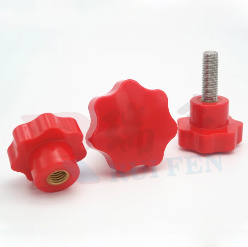 

M5 M6 Plum plastic head hand screw five-star handle bolts Red Color 10-50mm length stainless steel