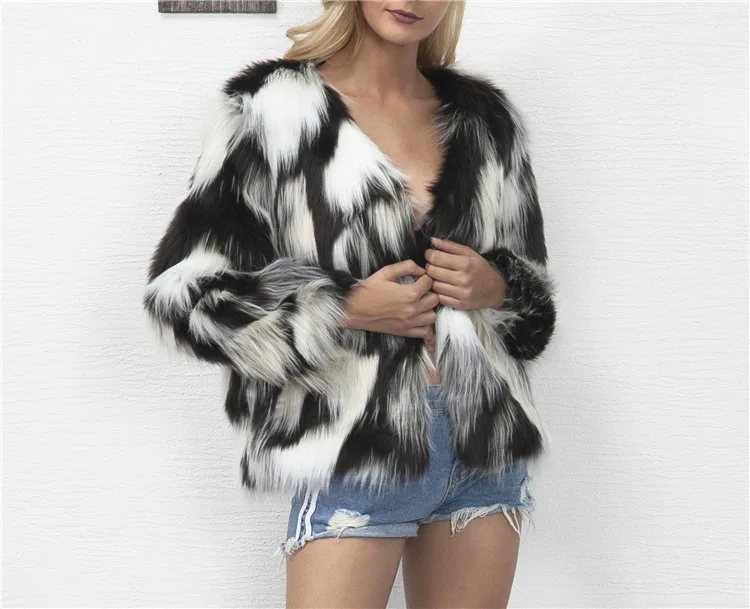 Fashion mixed color faux fur coat female autumn and winter new 2017 Europe and the United States popular hot hair coat (7)