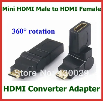 

50pcs Gold Plated Mini HDMI Male to HDMI Female Converter Adapter 360 Degree Rotation Angle Adapter Connector High Quality