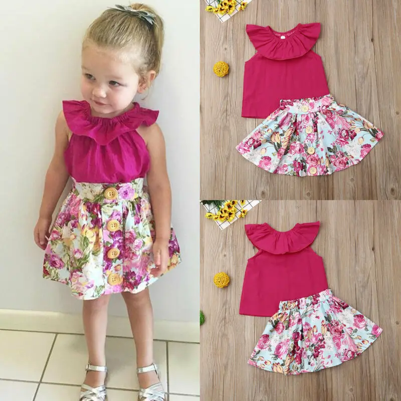 

New Fashion Baby Kid Girls cotton Dress Cute Princess Sleeveless Floral Skirt + Ruffles Tops High-quality Dresses Summer Outfits