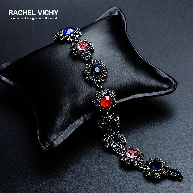 Женский браслет с крупным камнем RACHEL VICHY синим и черным кристаллом Ювелирное