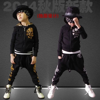 

2014 New fashion Autumn children's clothing set Costumes sweatshirt skull dance Hip Hop harem pants kids suits Wholesale