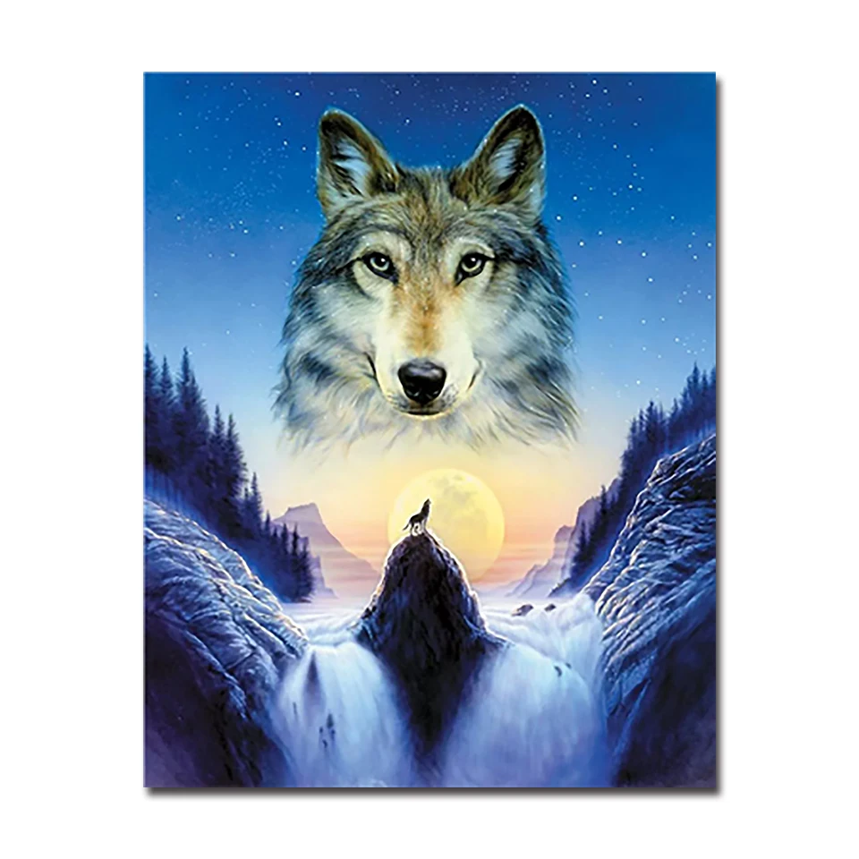 Howling Wolf Painting By Numbers DIY Digital Canvas Oil Picture Home