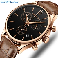 CRRJU Fashion Business Men's Watch Men Waterproof Multifunction Militray Leather Strap Quartz Men Watch Clock Relogio Masculino
