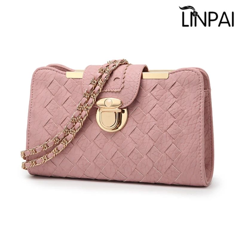 2017 New Knitting PU Leather Women Messenger Bag Fashion Chain Shoulder