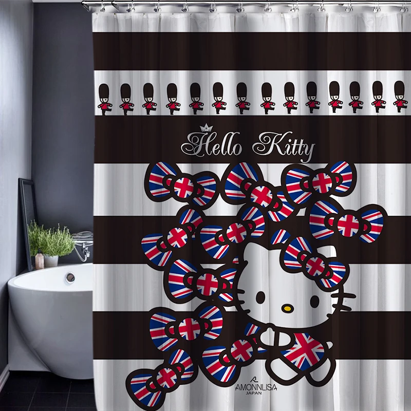 Cat Cartoon Shower Curtain Hello Kitty Bathroom Waterproof Polyester
