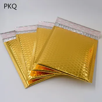 

50PC 3Size 15*13cm/18*23cm/20*25cm Gold Padded Shipping Envelope Metallic Bubble Mailer Gold Aluminum Foil Gift Bag Packing Wrap