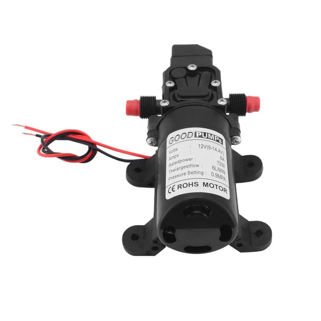 High Quality DC 12V 70W 130PSI Diaphragm Water Pump 12V Small Safe High Pressure Self Priming Pump 6L/Min 165*100*62mm