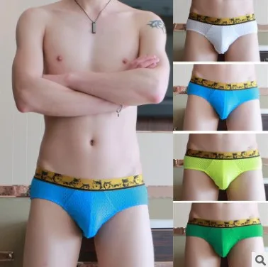 

New style WJ brand in 2017 gay underwear sexy underpants low waist breathable U lapel bag mesh gold edge wolf totem belt briefs