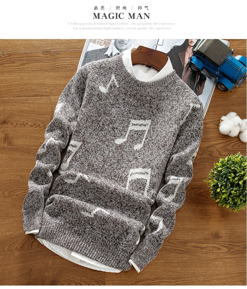 In the fall and winter of men's fashion knitwear fashion notes round neck sweaters