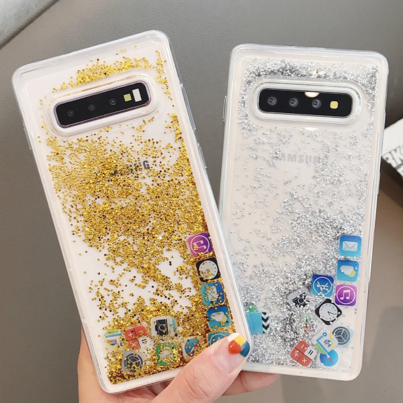 

Apps Icon Dynamic Liquid Sand Quicksand Capinha Phone Case for Samsung Galaxy S10 Plus S10E Clear Cover Shell App for Samsung