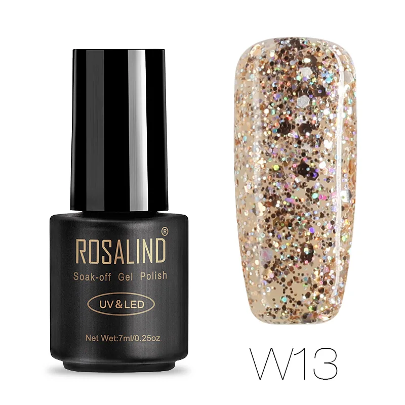 ROSALIND, черная бутылка, 7 мл, бриллиантовый блеск, серия, Гель-лак для ногтей, дизайн ногтей, Гель-лак для ногтей, УФ и светодиодный, отмачиваемый блестящий гель - Цвет: W13