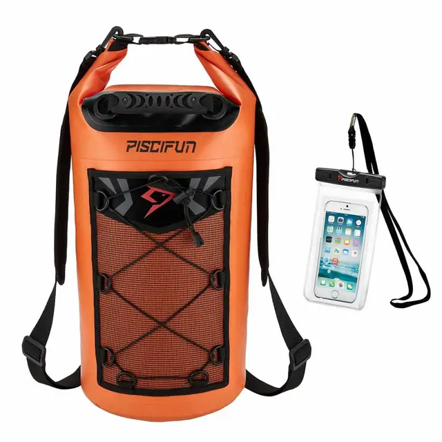 Piscifun 10-40L Waterproof Dry Bag + Phone Case Floating Dry Back Pack for Water Sports Fishing Boating Surfing Rafting Swimming Orange