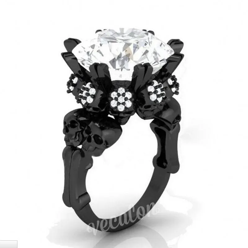 vecalon punk skull jewelry 5ct aaaaa zircon cz party wedding band ring for women black gold - Skull Wedding Ring vecalon punk skull jewelry 5ct aaaaa zircon cz party wedding band ring for women black gold - Skull Wedding Ring