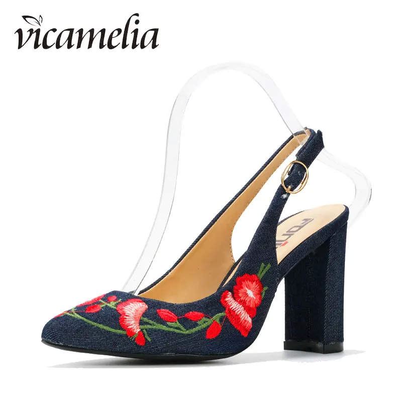 Vicamelia/женские джинсовые туфли лодочки сезон весна лето модные на высоком каблуке
