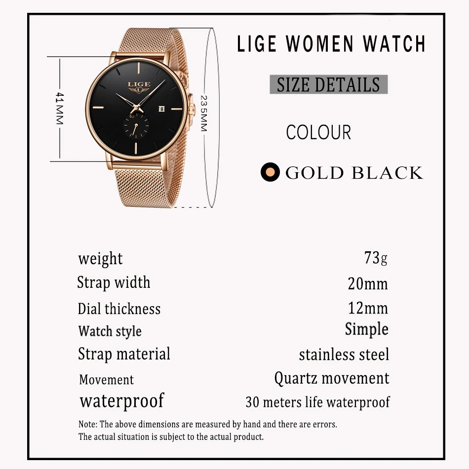 LIGE Top Brand Women Watch Fashion Simplicity Classic Casual Quartz Wtaches Women's Sports Waterproof Watches Relogio Feminino