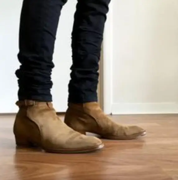 

Top Quality Cow Suede Square Toe Ankle Buckle Men Ankle Boots Flats Motorcycle boots Spring/Autumn Men Shoes