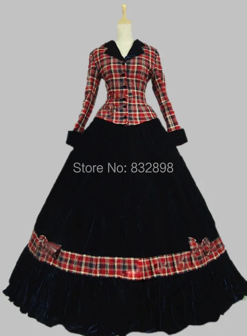 Civil War Ball Gown Dress font b Tartan b font Velvet Reenactment Theatre Wear Stage Ball