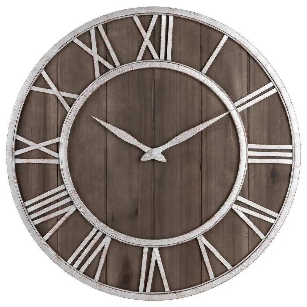 Американские часы из дерева и кованного железа в стиле ретро, Креативные Круглые Настенные часы, современный дизайн, для гостиной, кафе, тихие декоративные кварцевые часы